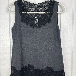 White House Black Market Women’s Gray and Black Sz XS Lace Trim Sleeveless Top